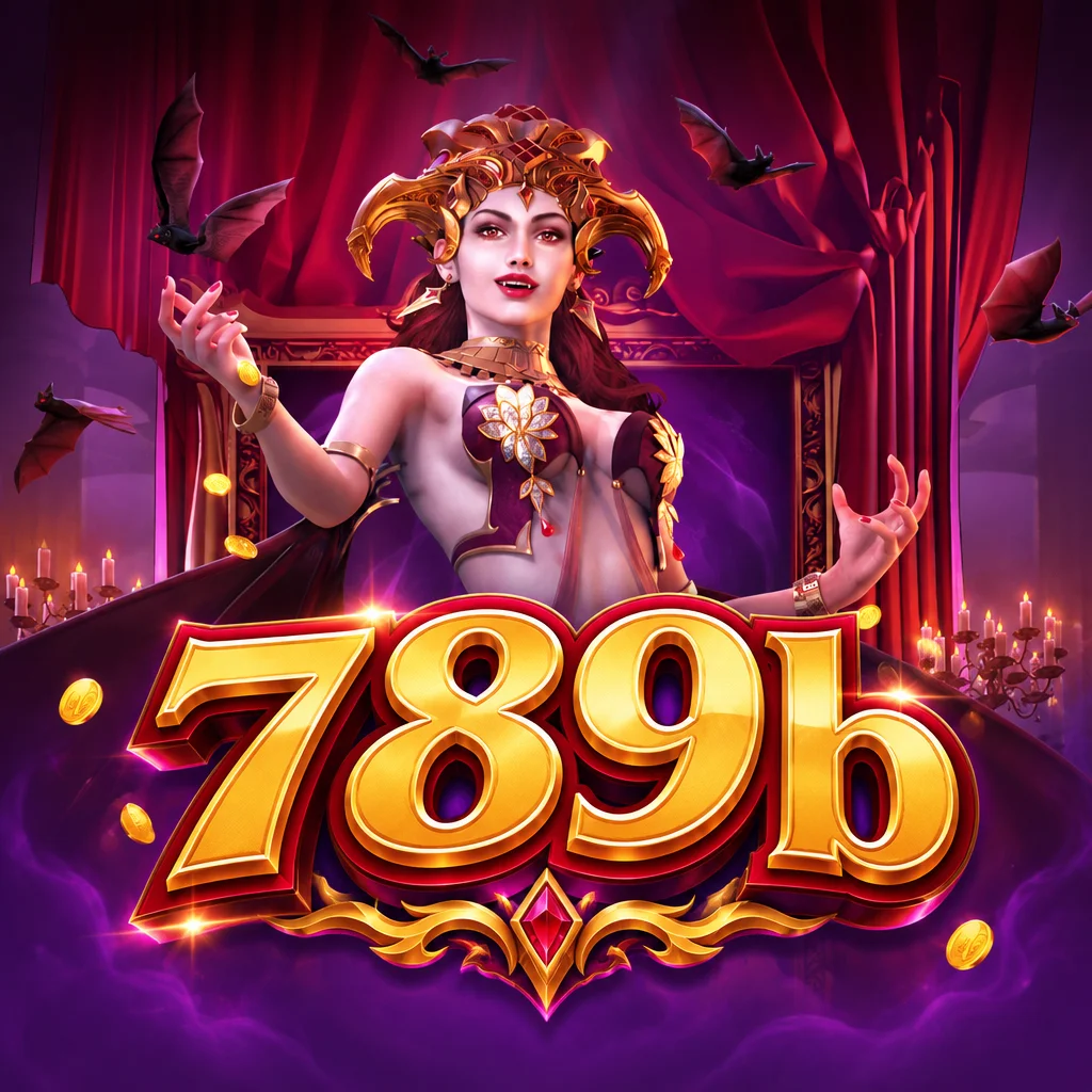 ธีมเกม Vampires Charm บน 789b พร้อมภาพราชินีแวมไพร์และค้างคาวในโทนสีม่วง